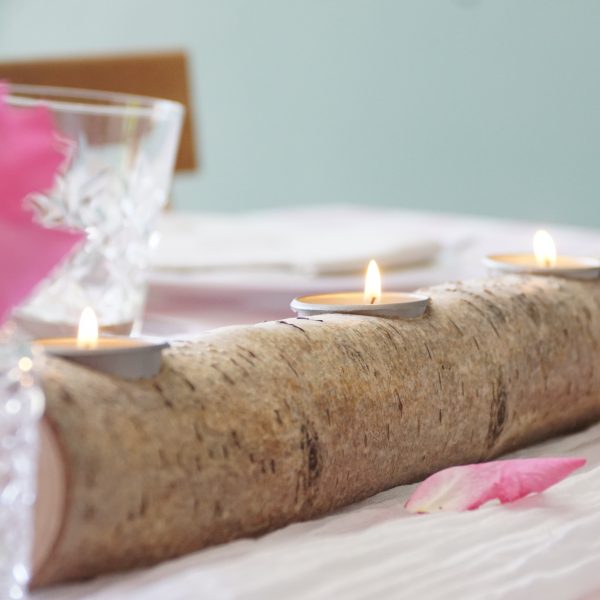 Wooden tealight holder branch centerpiece silverbirch