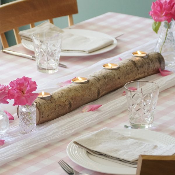 Wooden tealight holder branch centerpiece silverbirch