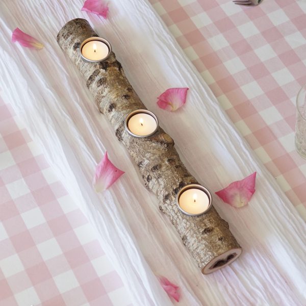 Wooden tealight holder branch centerpiece silverbirch