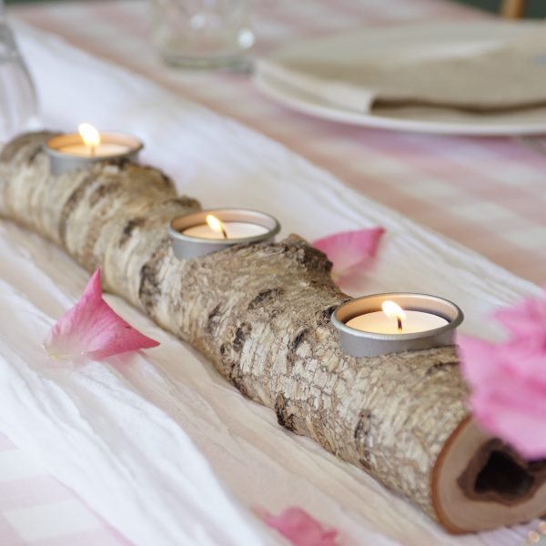 Wooden tealight holder branch centerpiece silverbirch