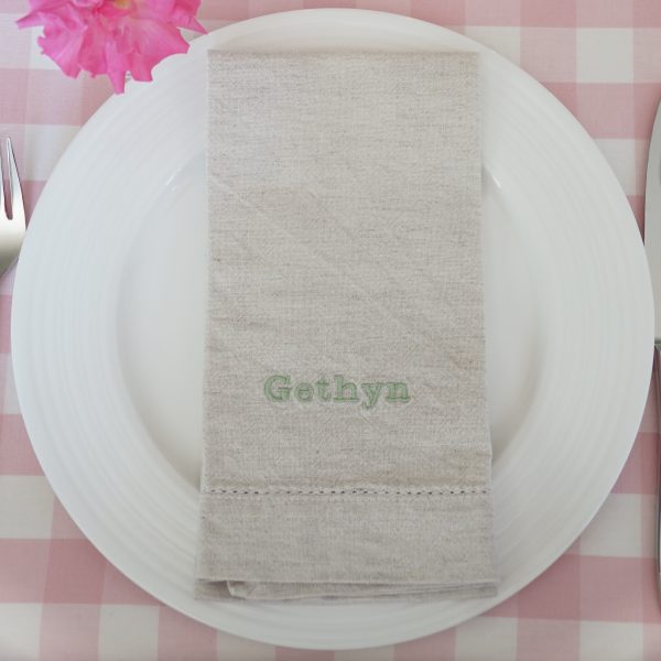 Personalised embroidered linen napkin