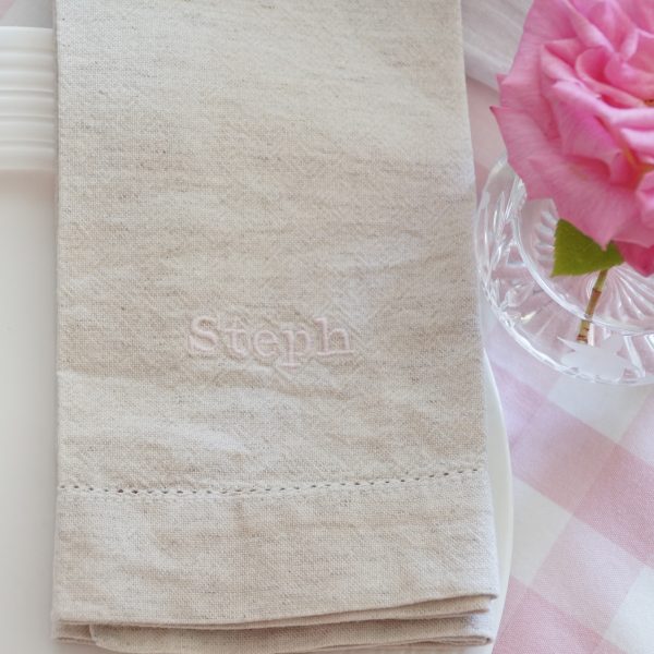 Personalised embroidered linen napkin