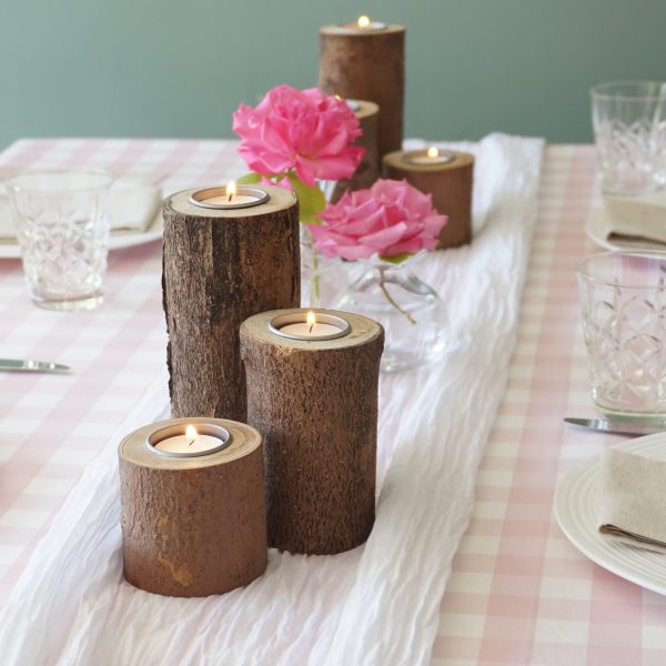 trio of wooden tealight holders branch centerpiece Cherry wood