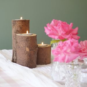 trio of wooden tealight holders branch centerpiece Cherry wood