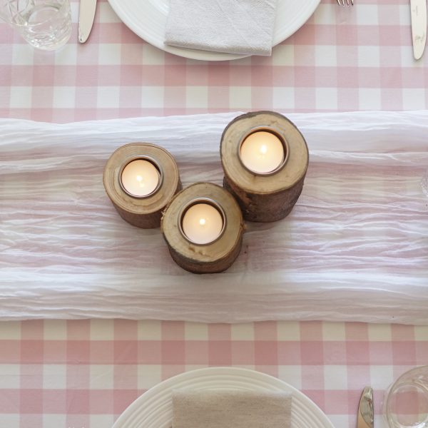trio of wooden tealight holders branch centerpiece Cherry wood